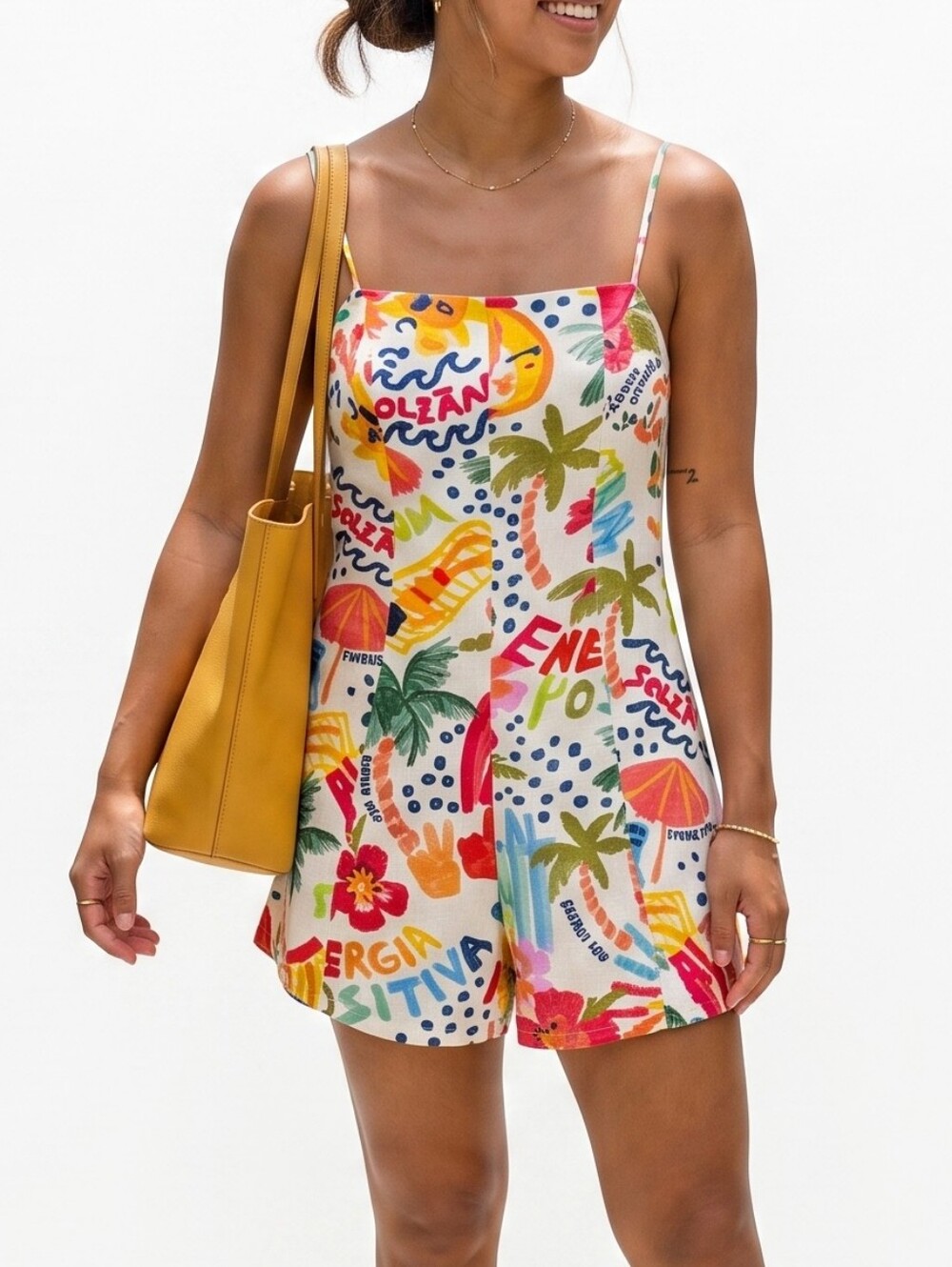 Farm Rio One-Piece Romper Size S Alto Astral Tropical Print Sleeveless Resort